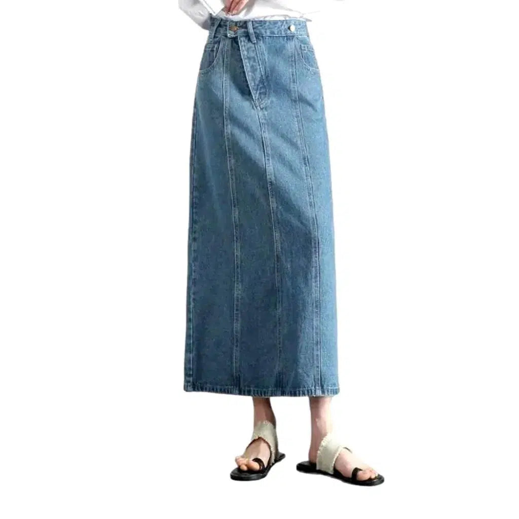 Long patchwork-stitching jean skirt
 for women