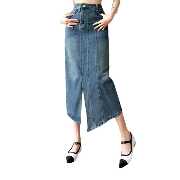 Long sanded women's jeans skirt