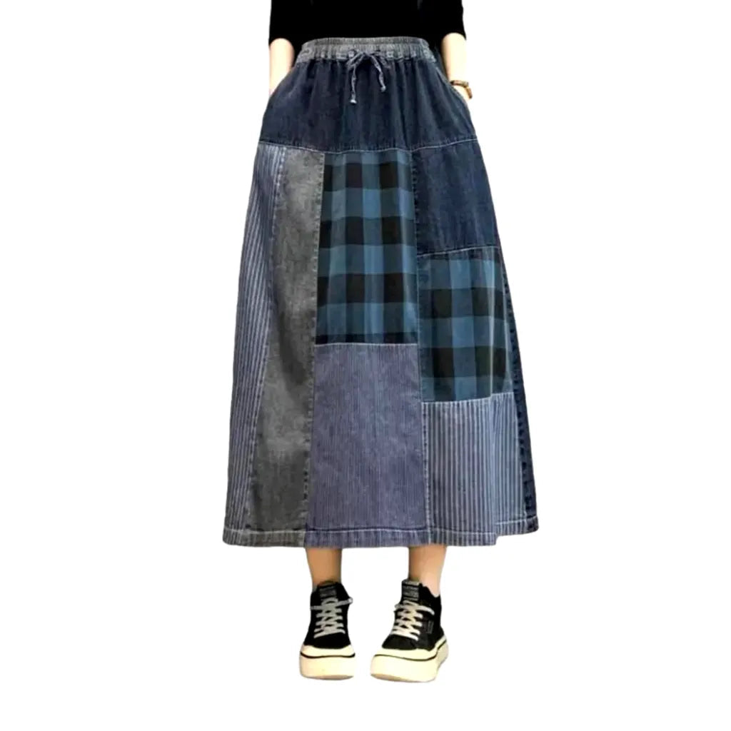 Long street denim skirt for ladies