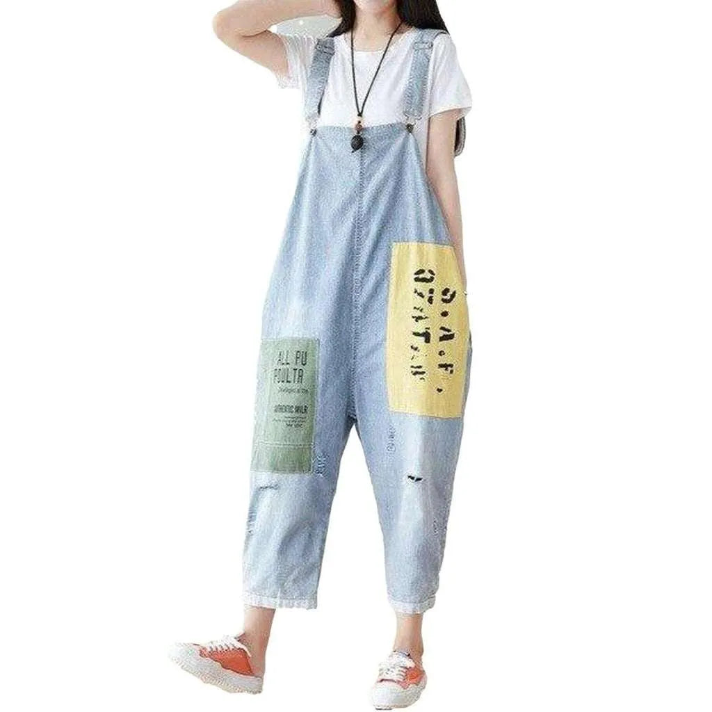 Loose Denim Dungaree for Women - Light Blue