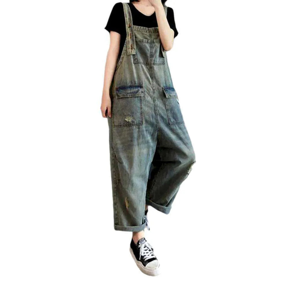 Loose Fit Women's Jean Dungaree - Blue