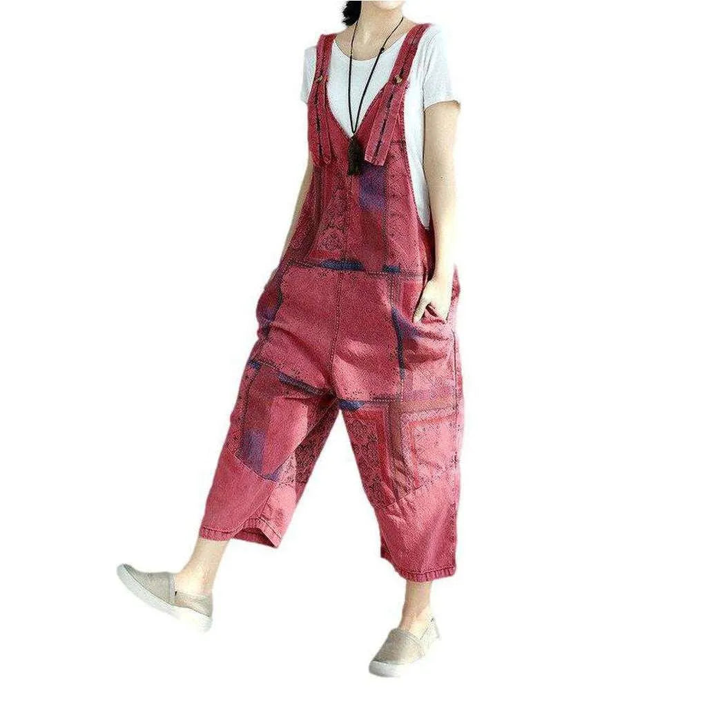 Loose Fit Women's Jeans Overall - Pink