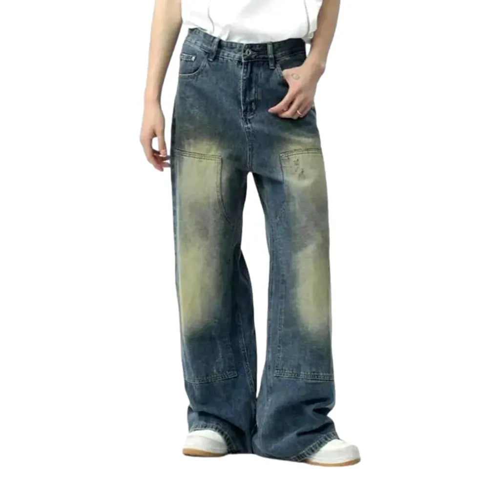 Loose men's sanded jeans