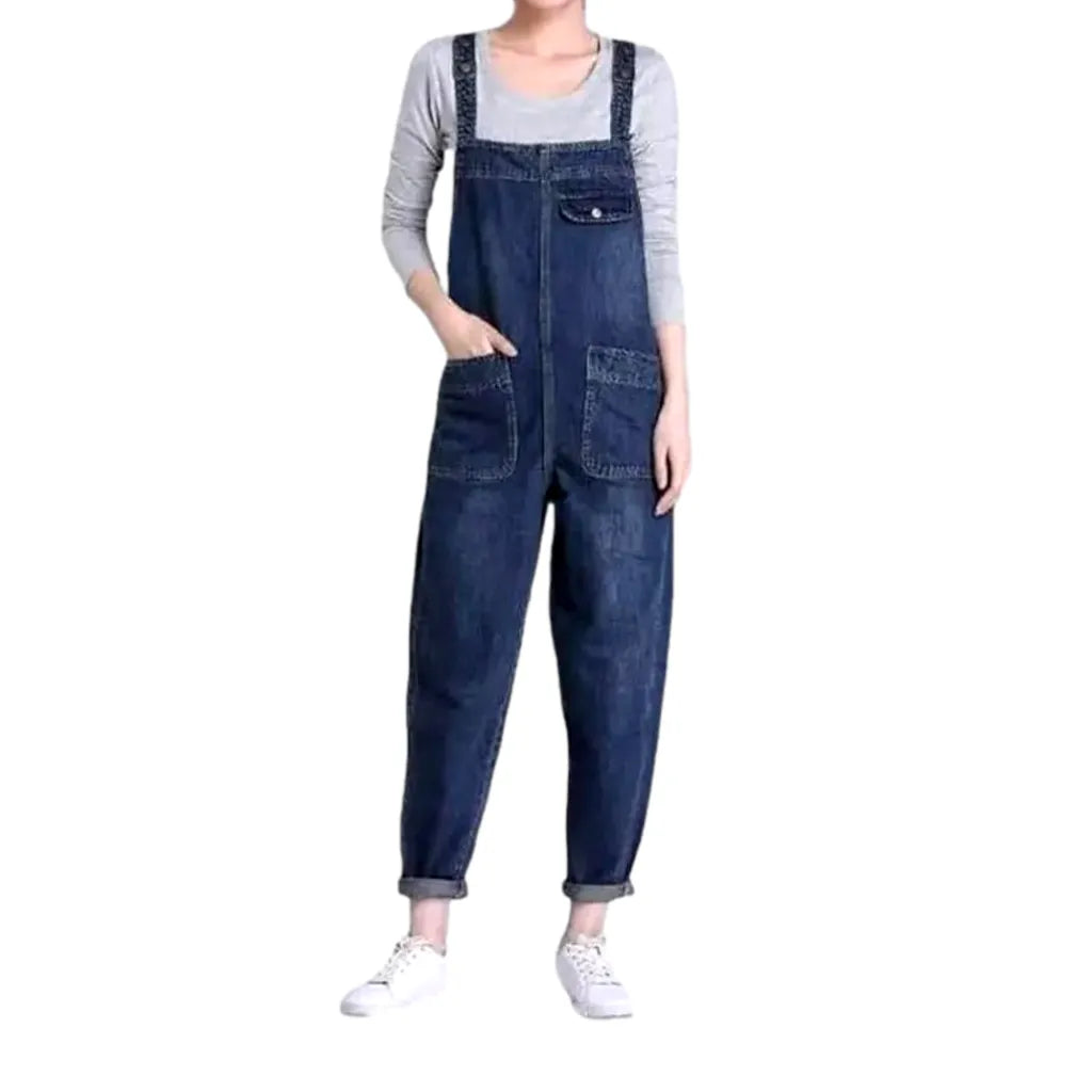 Loose Pebble-washed Jean Women's Overall - Blue