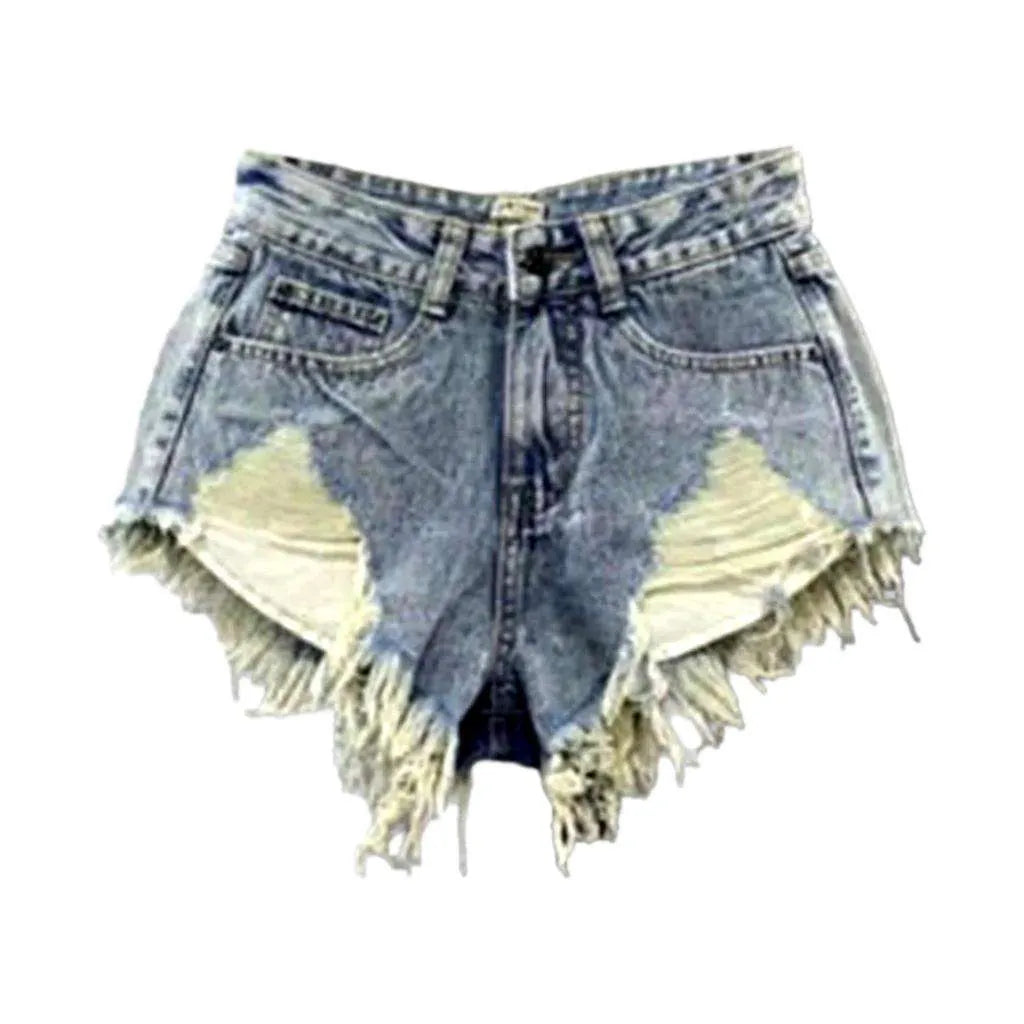 Low-waist distressed denim shorts