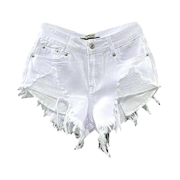 Low-waist distressed denim shorts