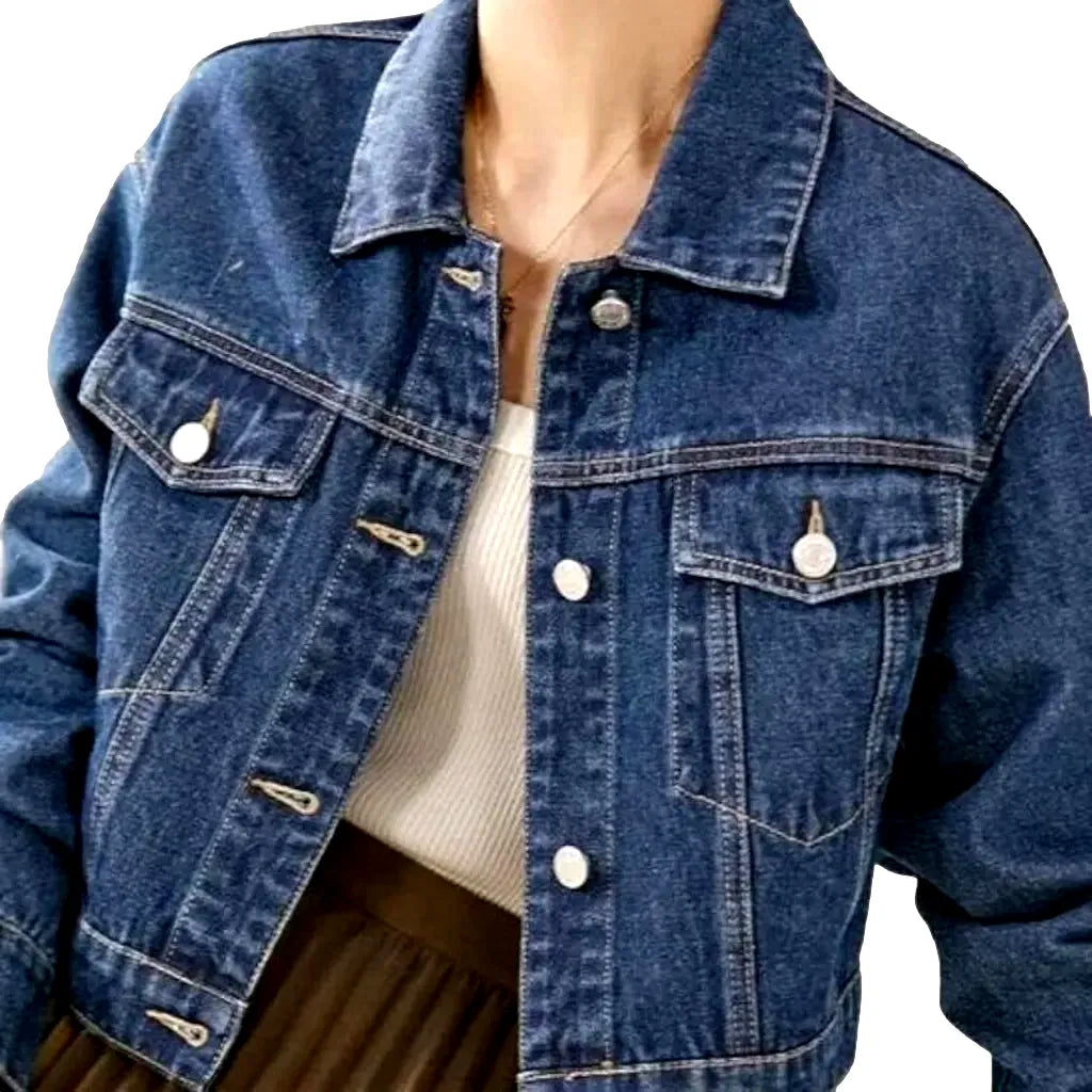 Medium-wash denim jacket
 for women