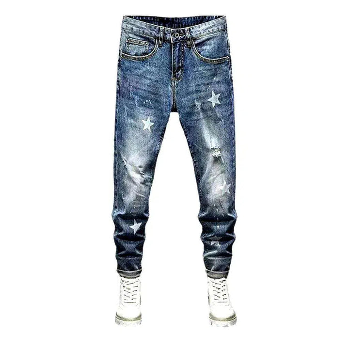 Medium wash men's sanded jeans