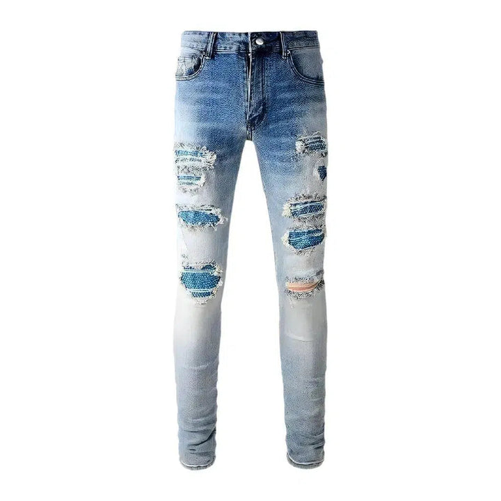 Men's blue-cristal-patch jeans