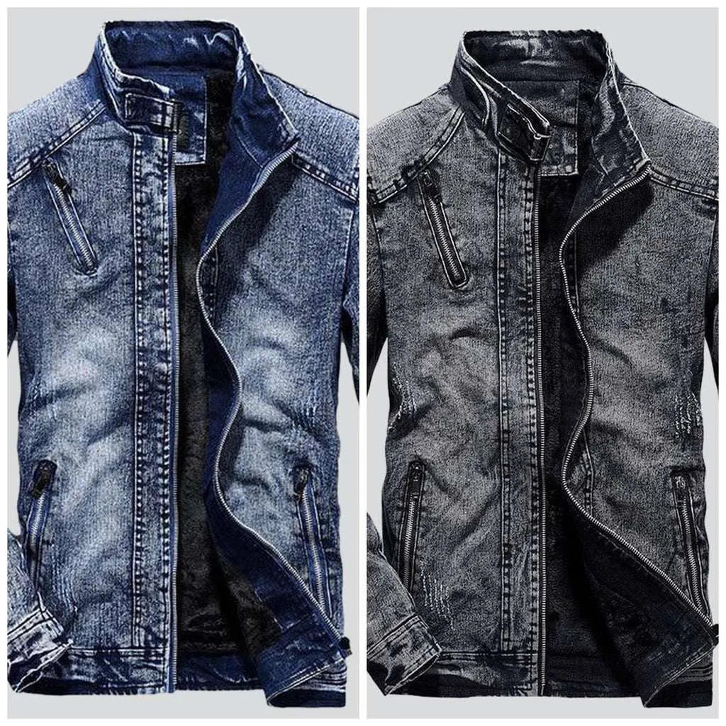 Men's jeans jacket with zippers