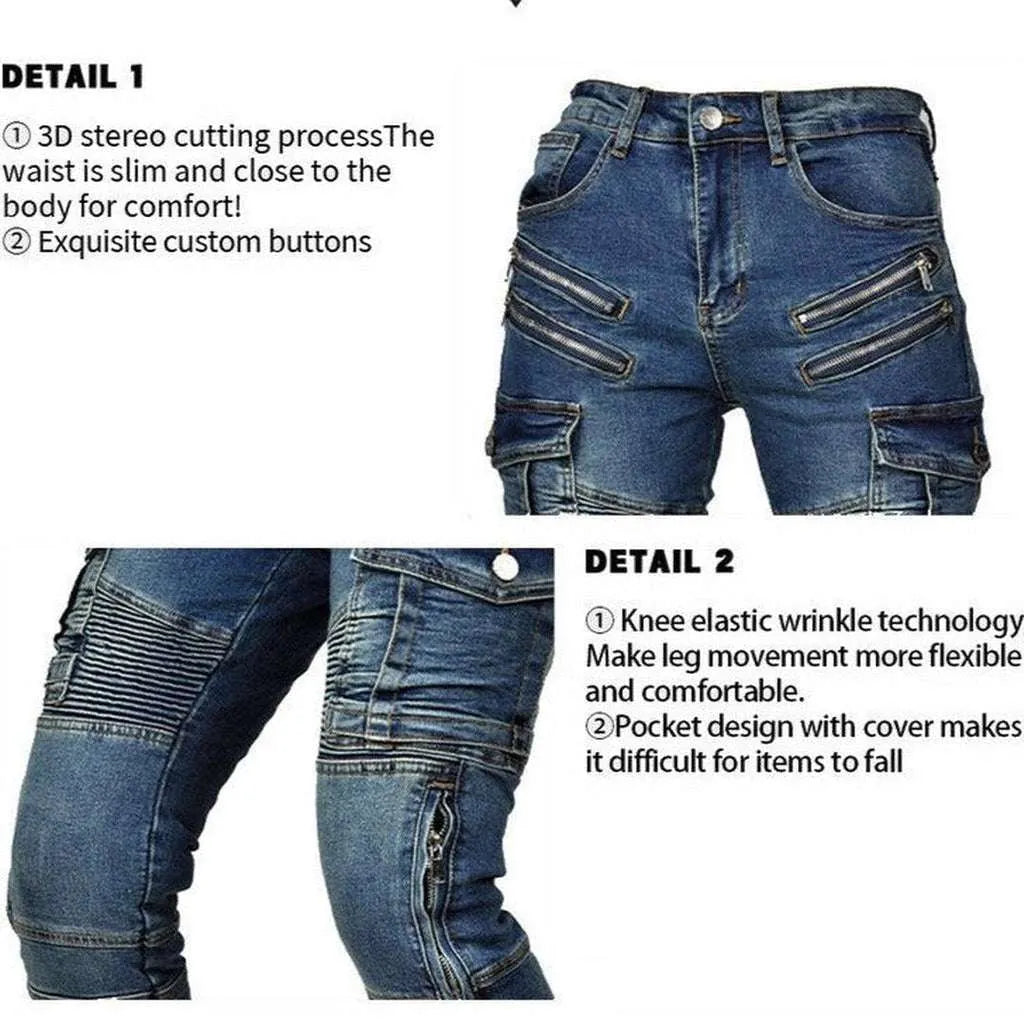 Men's moto jeans with zippers