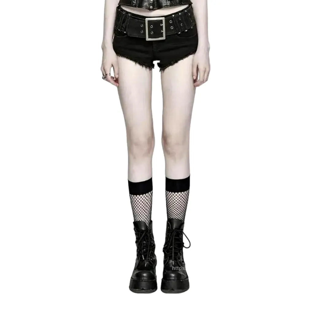 Mid-waist black jeans shorts
 for ladies
