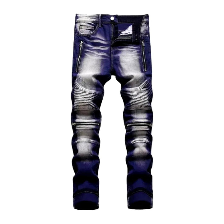 Mid-waist color men's biker jeans