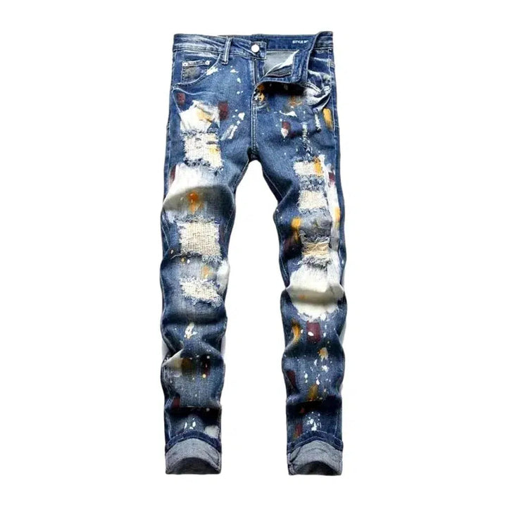 Mid-waist distressed jeans
 for men