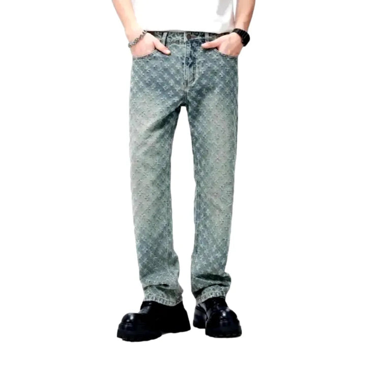 Mid-waist embroidered jeans
 for men