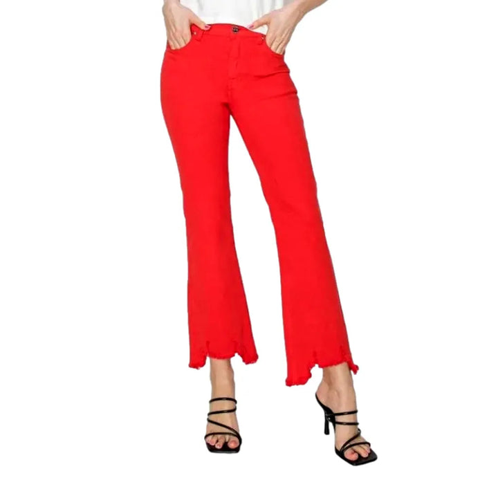 Mid-waist red jeans
 for women