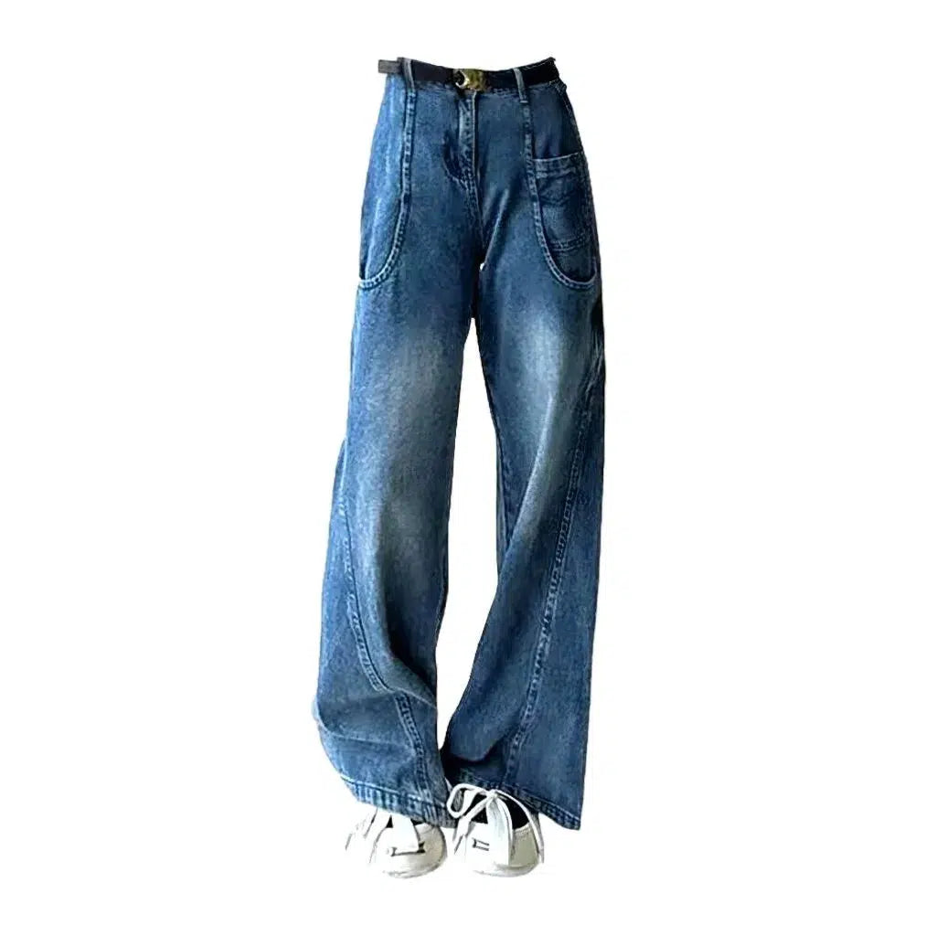 Mid-waist sanded jeans
 for ladies