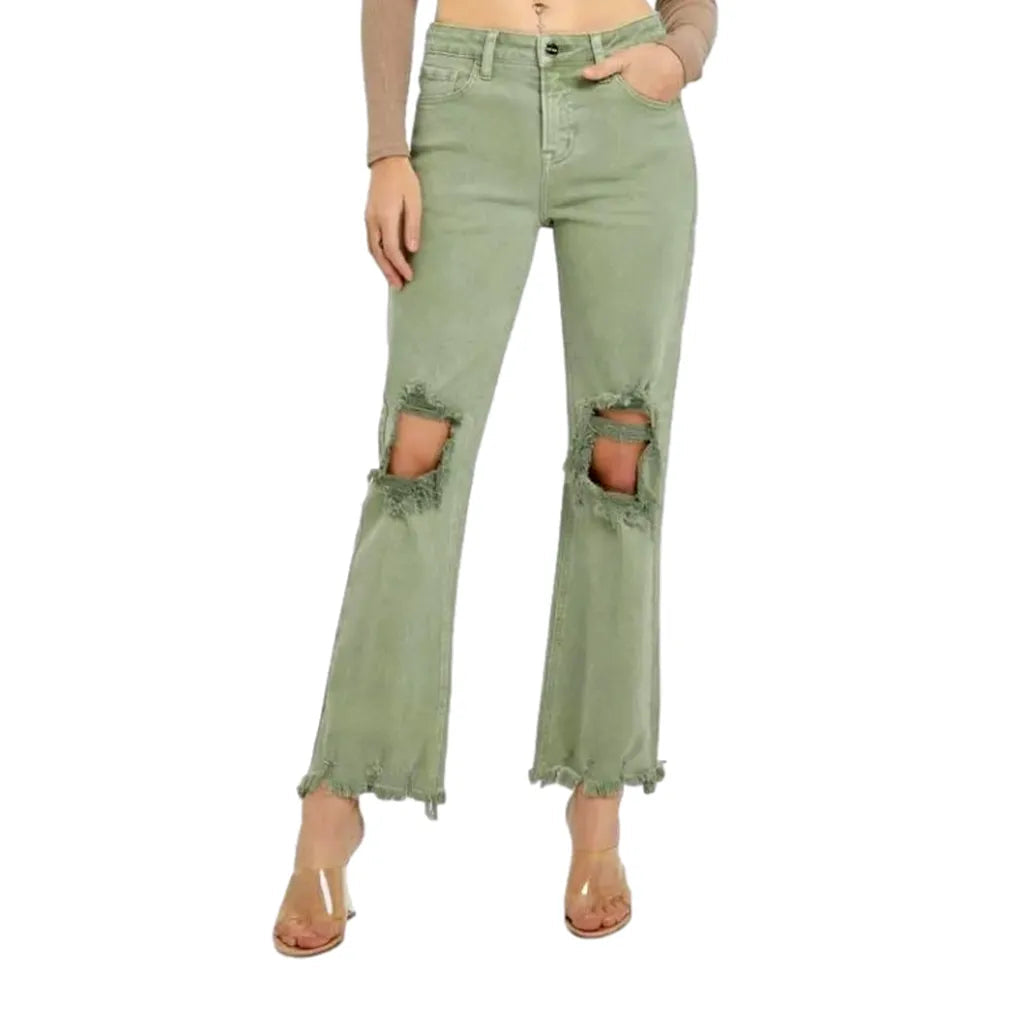 Mid-waist women's frayed-hem jeans