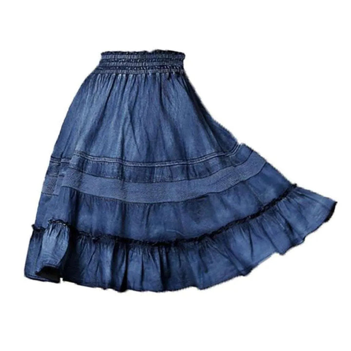 Midi frills women's denim skirt