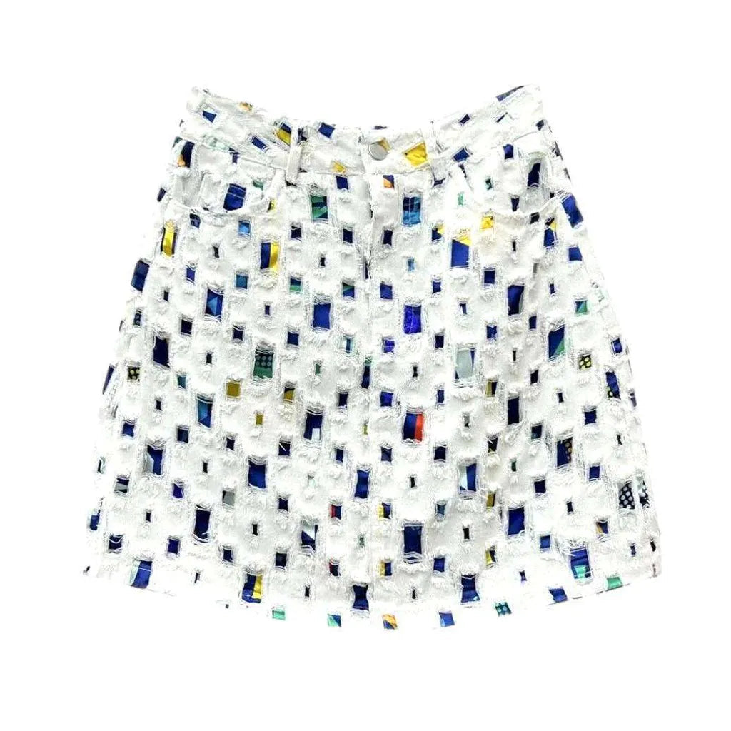 Mini embroidered denim skirt