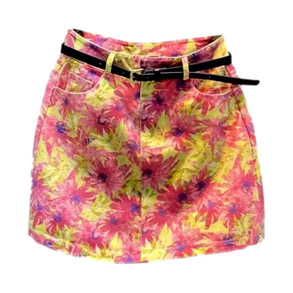 Mini mid-waist women's denim skirt