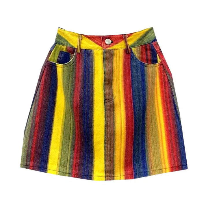 Mini rainbow-print denim skirt
 for women