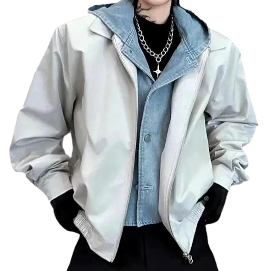 Mixed-fabrics layered denim jacket