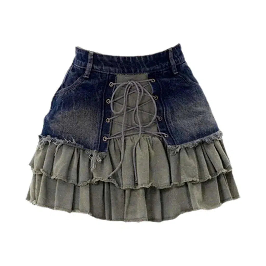 Mixed-fabrics women's denim skirt
