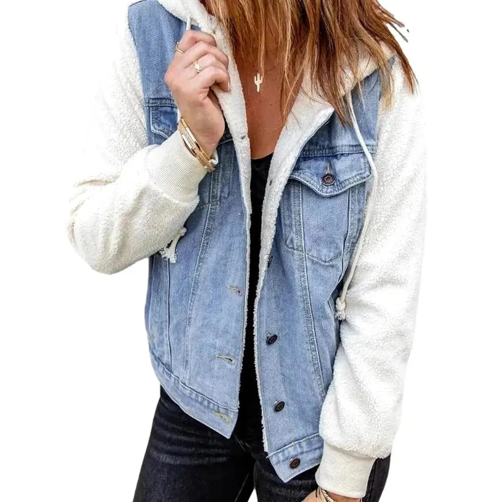 Mixed-fabrics women's jeans jacket