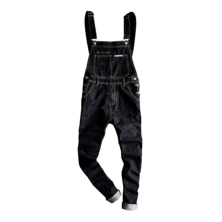 Monochrome Slim Men's Denim Dungaree - Black