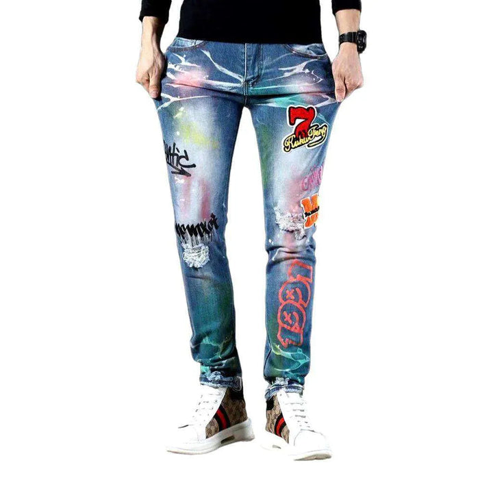 Neon color print men's jeans