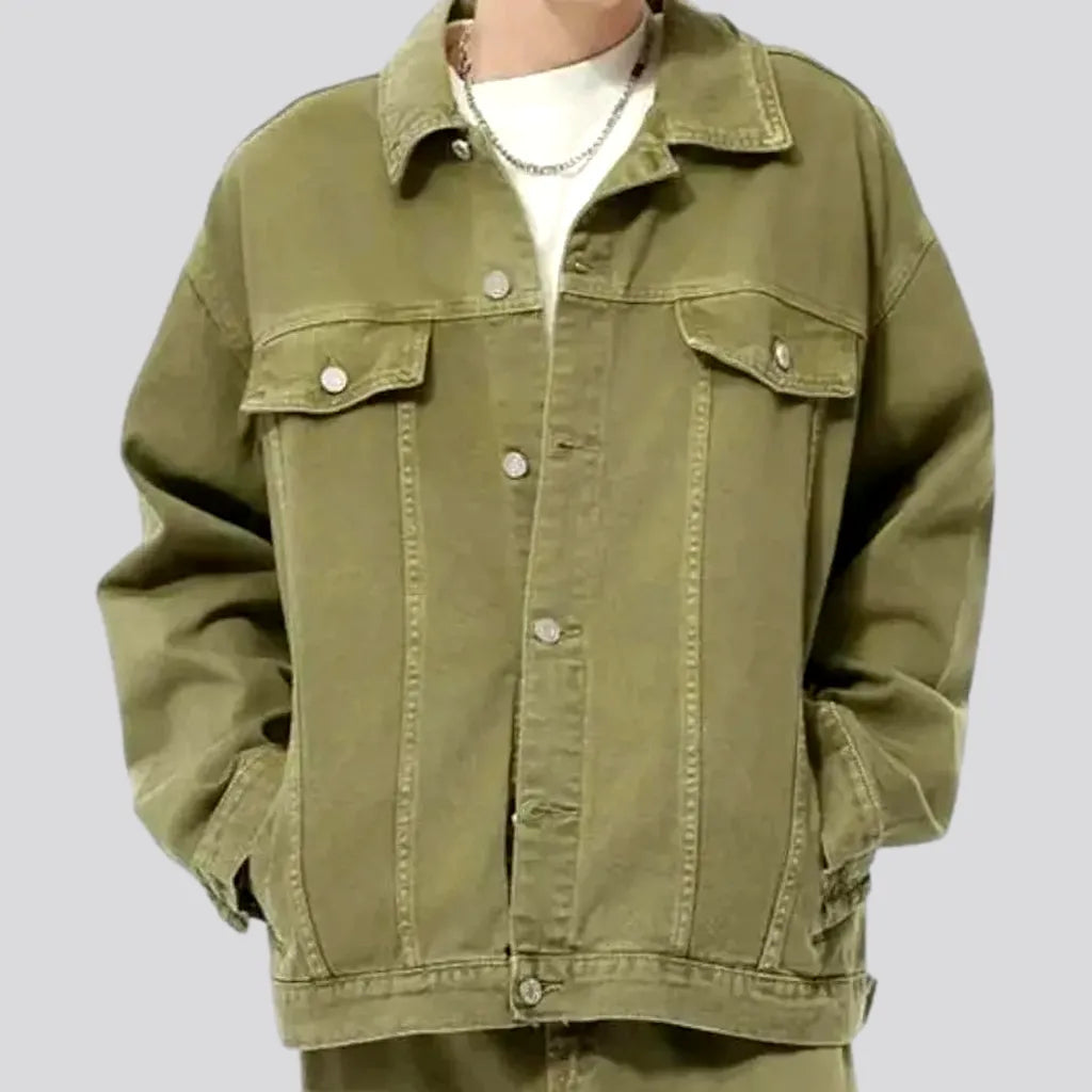 Olive green denim jacket mens best sale