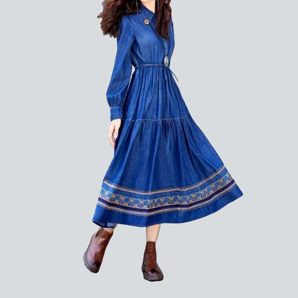 Ornamented flared denim dress | Jeans4you.shop