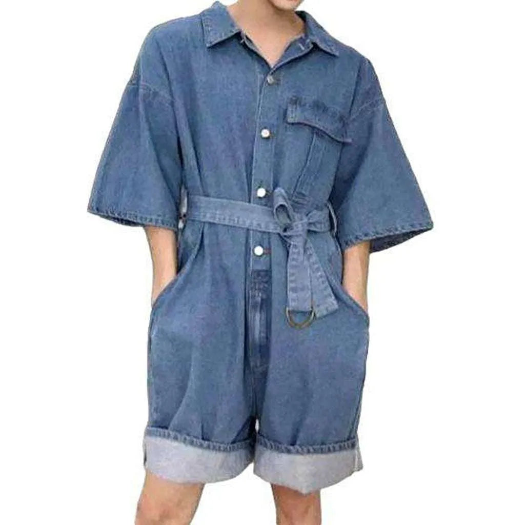 Oversized baggy denim overall shorts