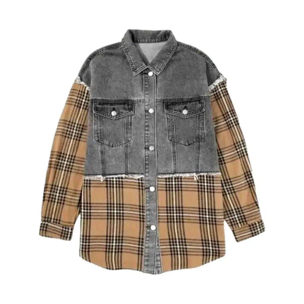Oversized checkered denim jacket
 for ladies