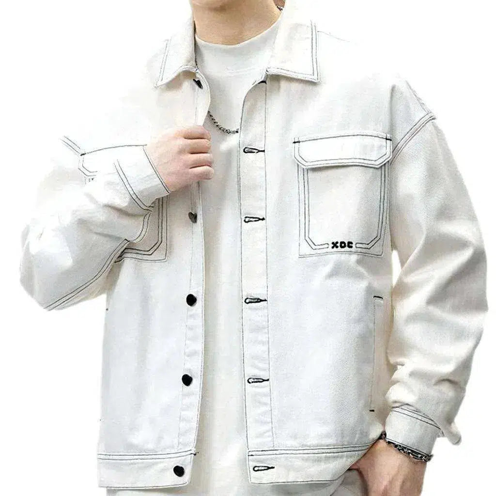 Oversized contrast-stitching jeans jacket
 for men