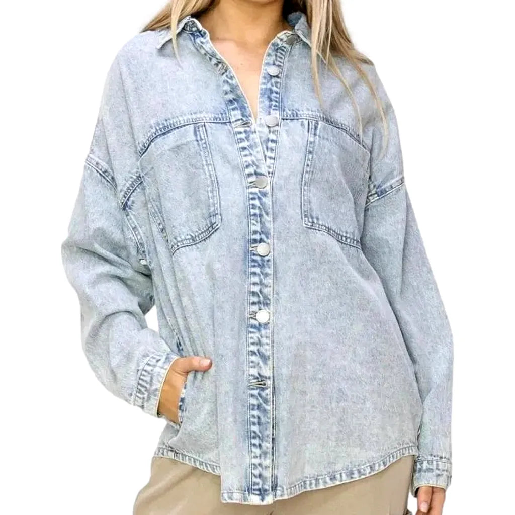 Oversized grunge denim shirt for women