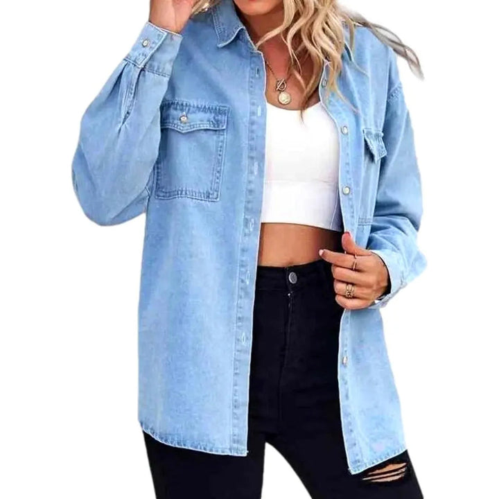 Oversized pebble-washed denim shirt for women