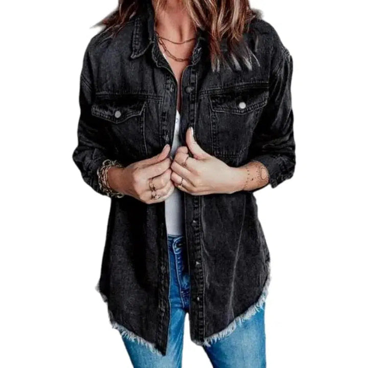 Oversized shirt-like jeans jacket
 for women