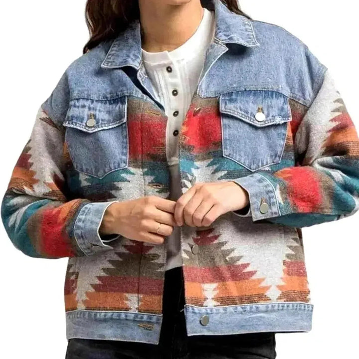 Oversized tribal jean jacket
 for women