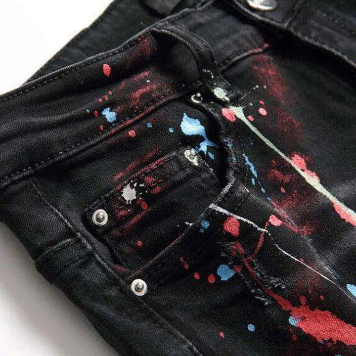 Paint splatter print black jeans