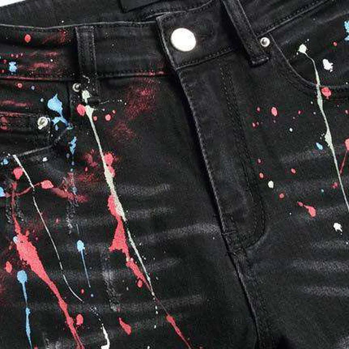 Paint splatter print black jeans