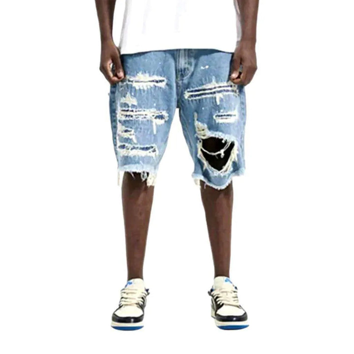 Painted baggy distressed denim shorts
