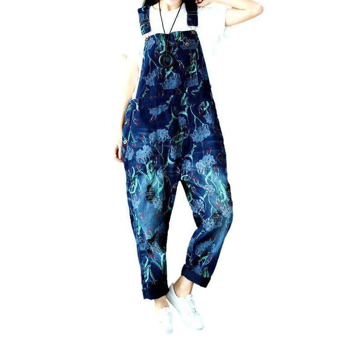 Painted Denim Overall for Women - Dark Blue