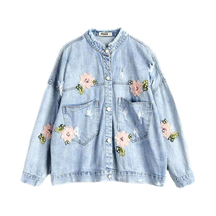 Painted floral denim jacket
 for women
