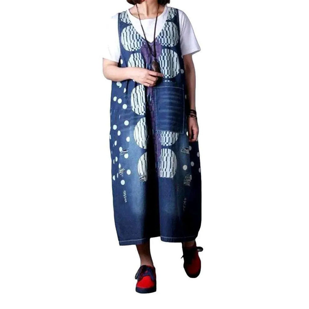 Painted Long Jean Dress - Blue