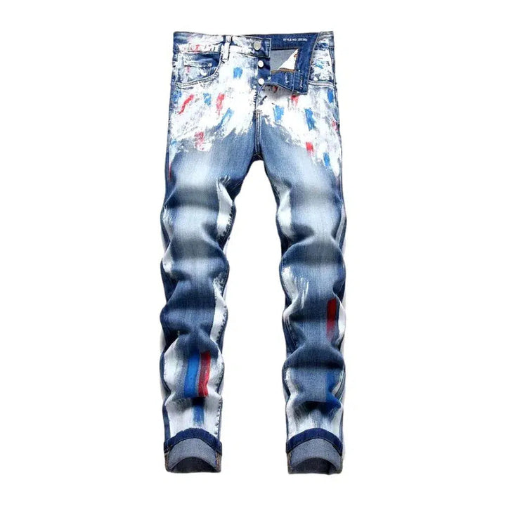 Painted men's stretchy jeans