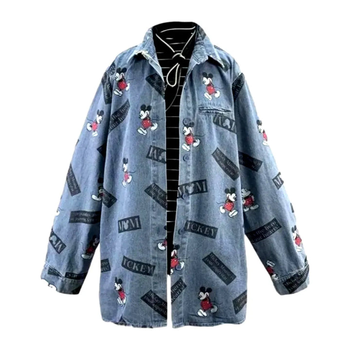 Painted mickey-print jeans coat
 for women