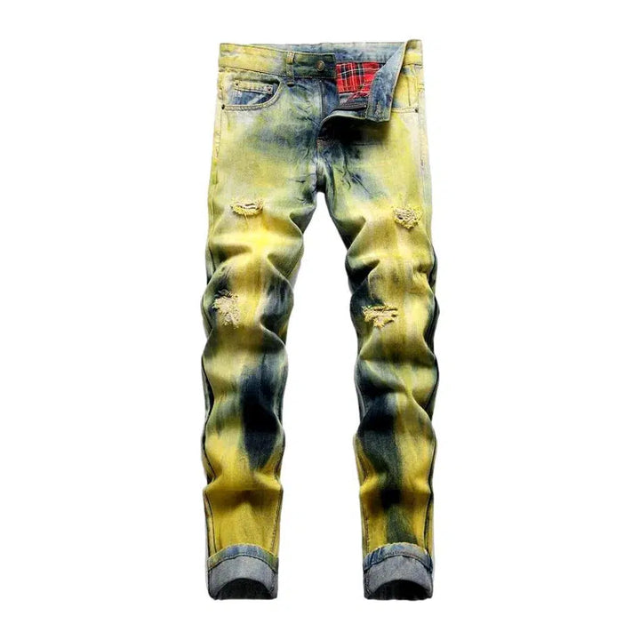 Painted mid-waist jeans
 for men