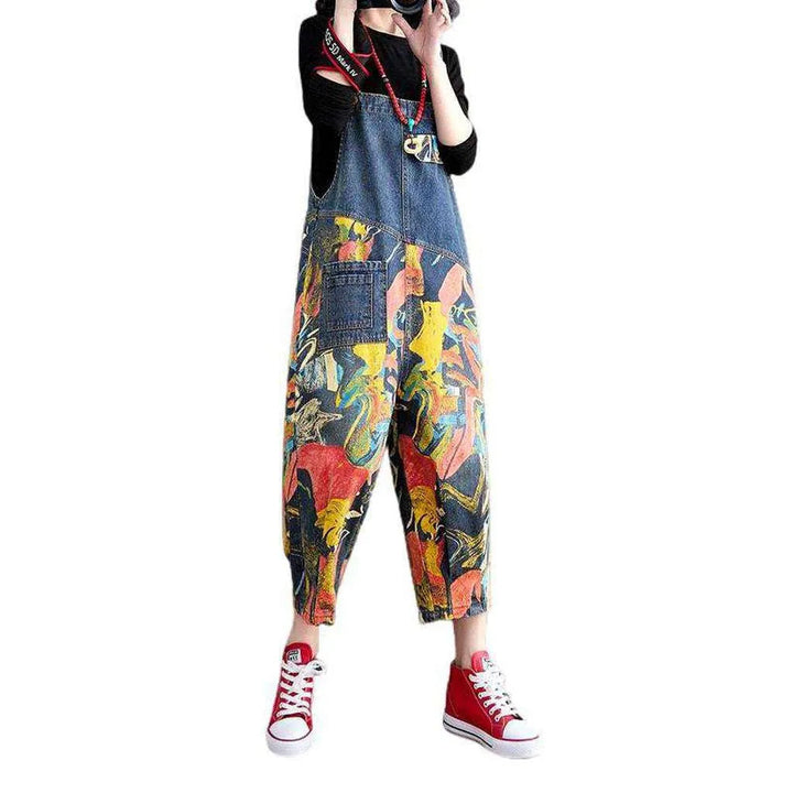 Painted patchwork women's denim jumpsuit